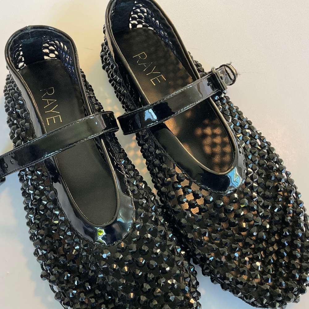 RAYE Noam Flat Mary Jane Crystal Embellished Black Size 7 LIKE NEW - Picture 10 of 12